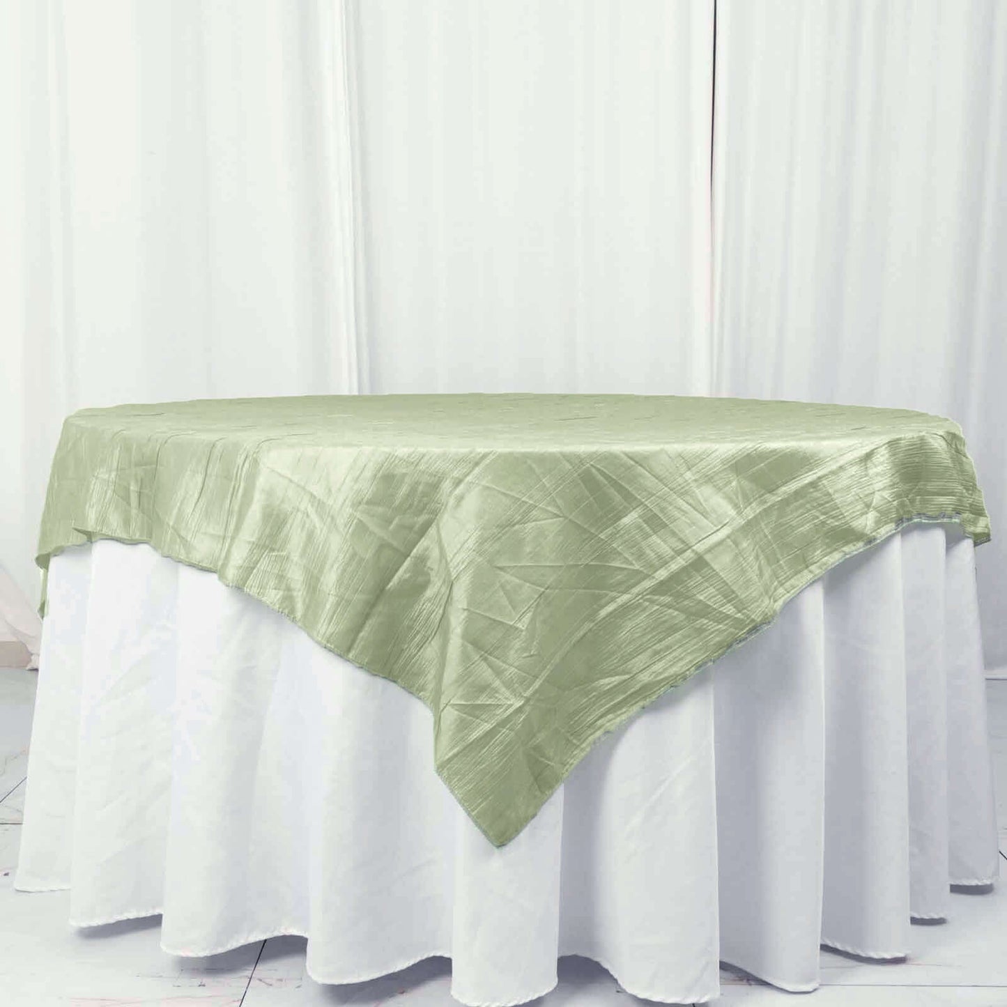 Taffeta 72"x72" Table Overlay Square Tablecloth Sage Green - Accordion Crinkle Table Cover