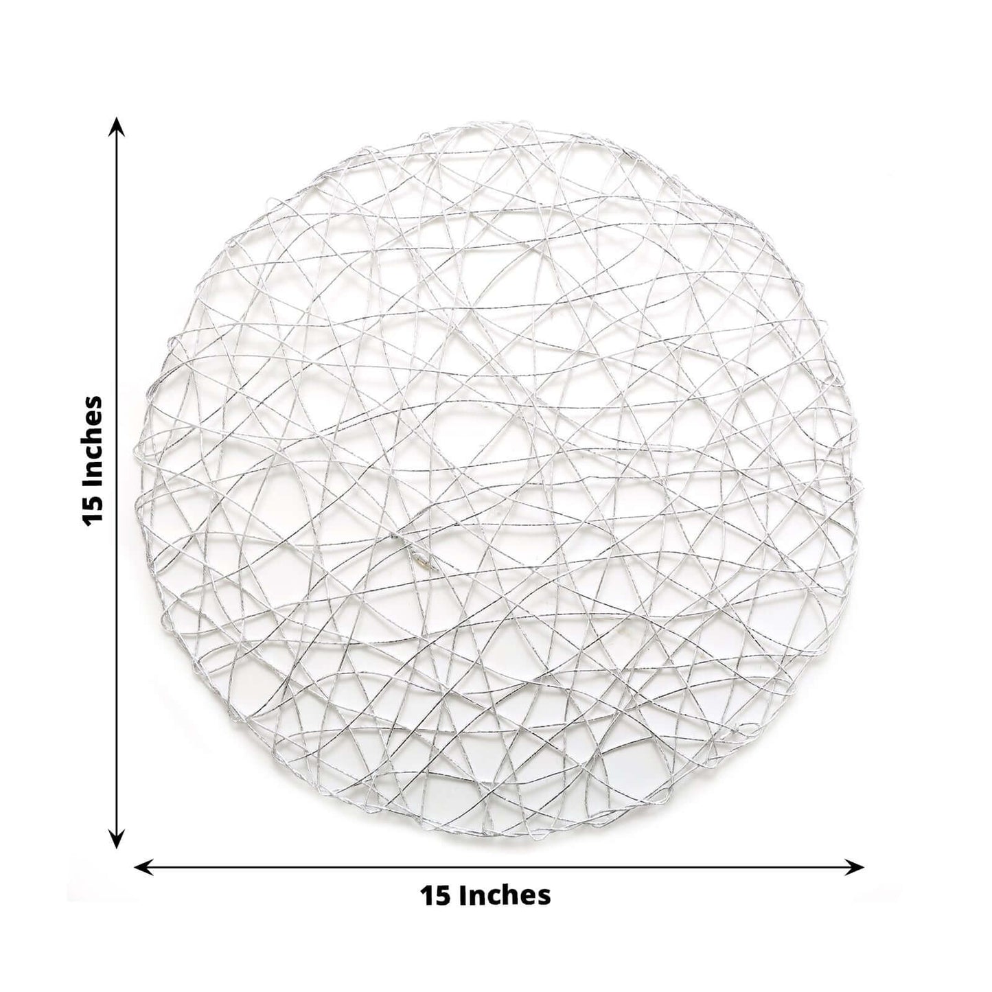 6-Pack Table Placemats Woven Fiber Design Silver Round - Disposable Mats for Dining and Events 15"