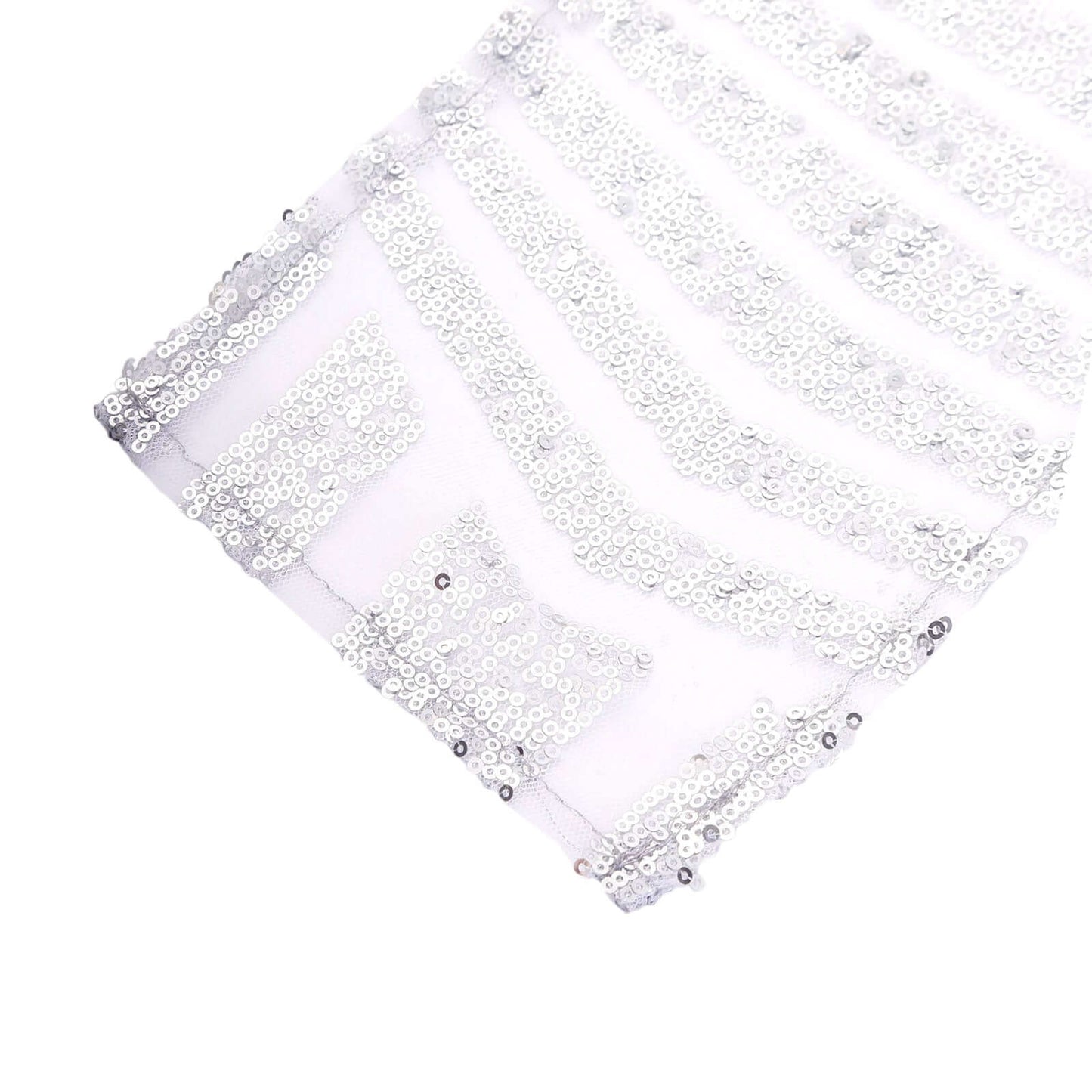 5 Pack Glitz Sequin Chair Sashes with Geometric Diamond Design 6"x88"Silver