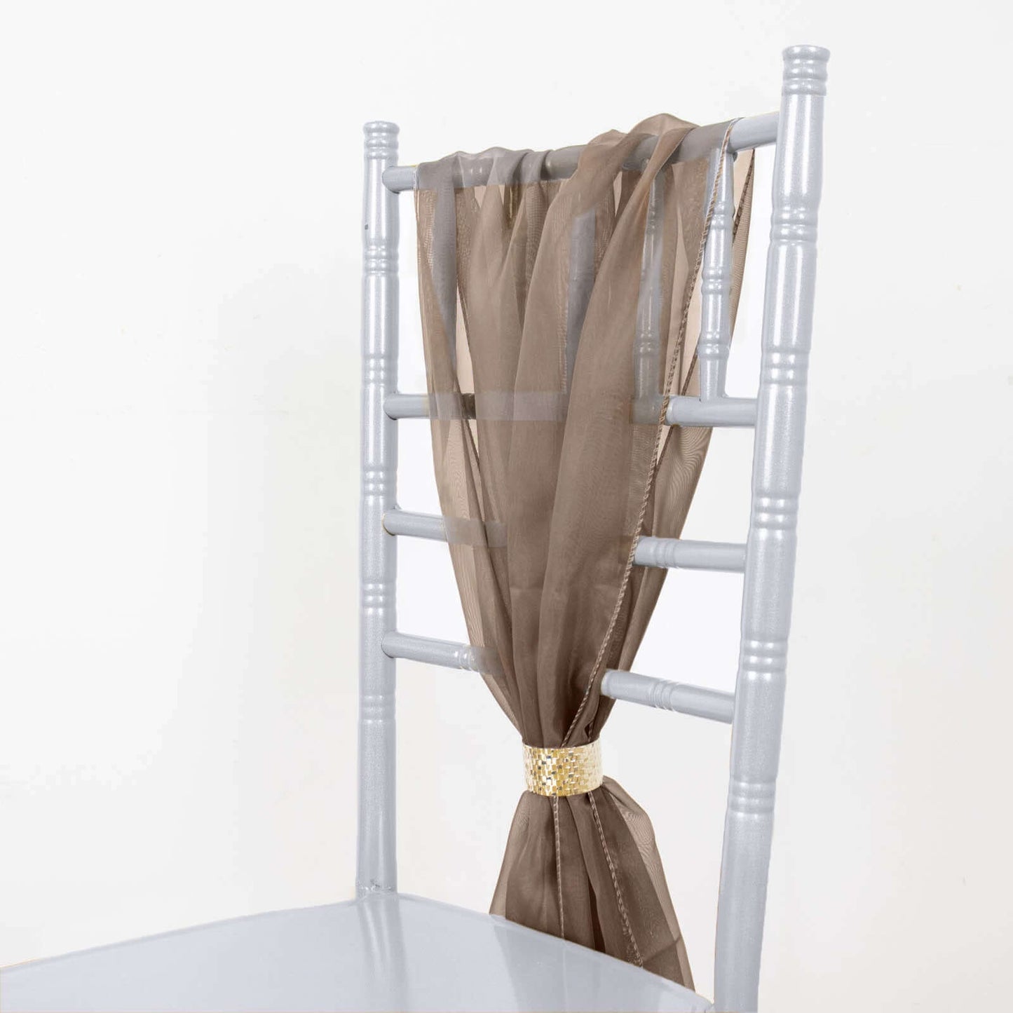 5 Pack Chiffon Chair Sashes Taupe - Soft & Lightweight Designer Chair Bows 22"x78"