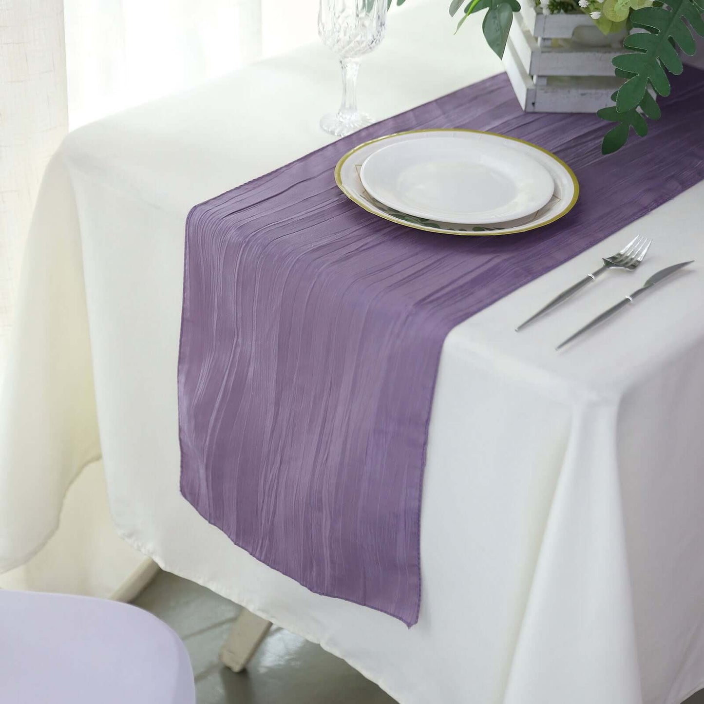 Taffeta 12"x108" Table Runner Violet Amethyst - Accordion Crinkle Design