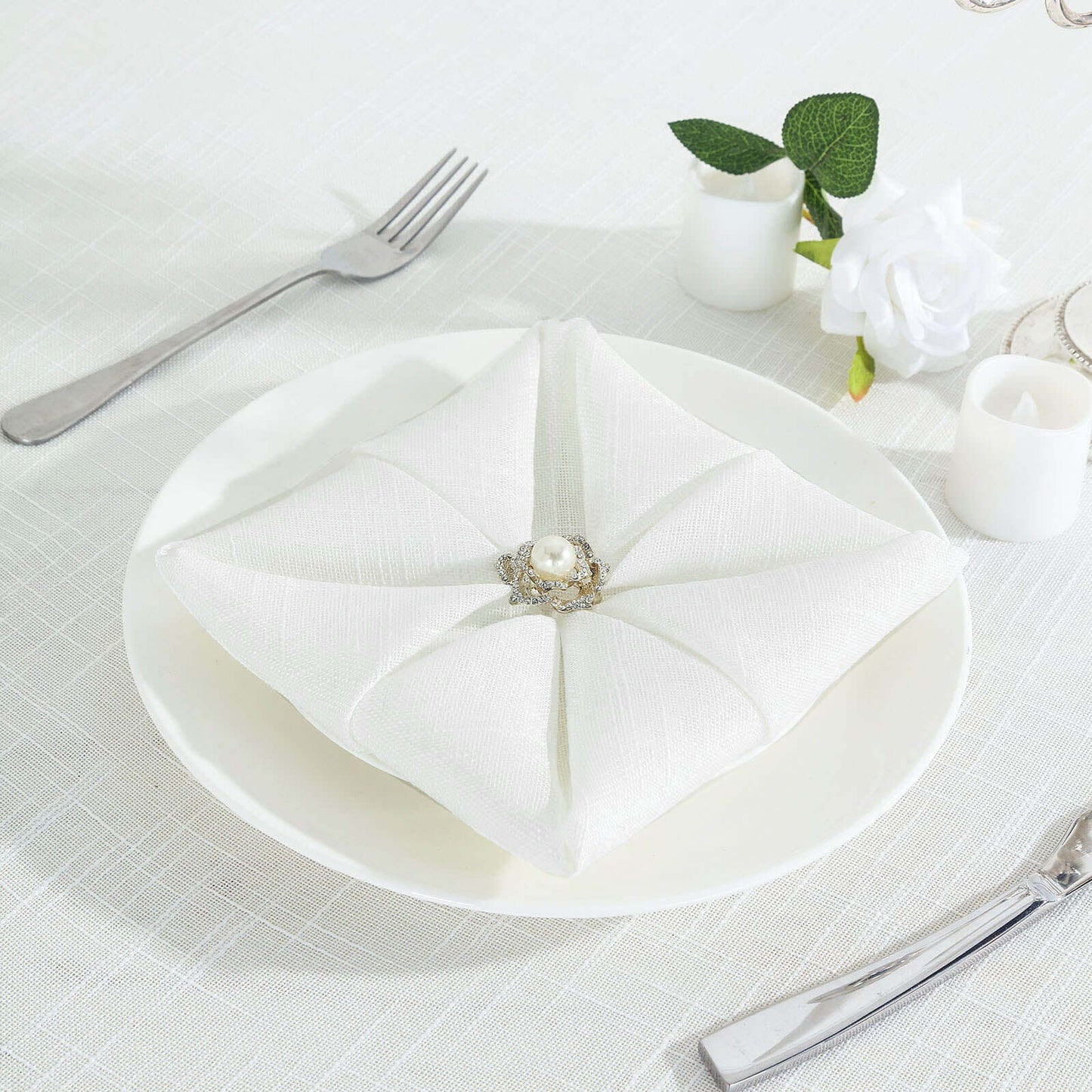 5 Pack Faux Linen 20"x20" Napkins White - Slubby Textured & Wrinkle Resistant Cloth Napkins for Rustic Boho Tablescapes