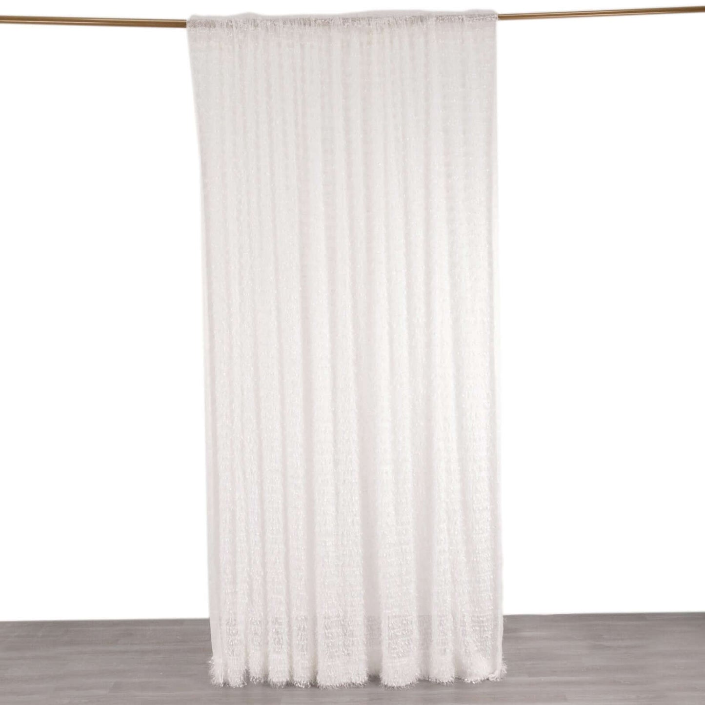 8ftx8ft White Fringe Shag Polyester Event Drapery Panel, Minky Fabric Divider Backdrop Curtain
