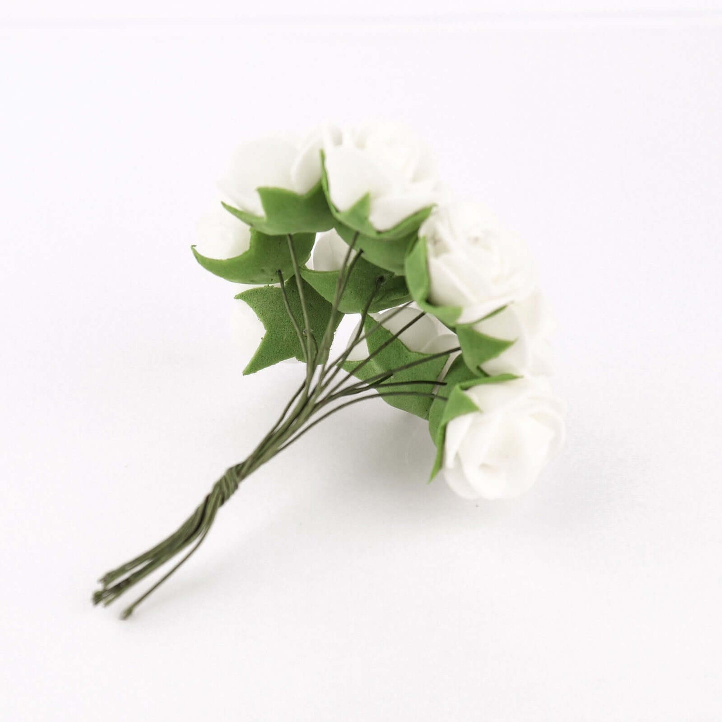 48 Roses 1" White Real Touch Artificial DIY Foam Rose Flowers With Stem, Craft Rose Buds