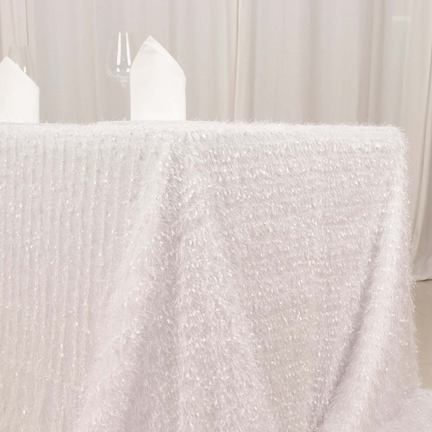 Polyester 90"x156" Rectangle Tablecloth White with Shaggy Fringe Design - Stylish Table Cover