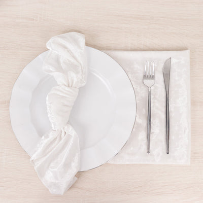 5 Pack Premium Crushed Velvet 20"x20" Napkins White - Rich & Textured Finish Dinner Napkins for Classy Events
