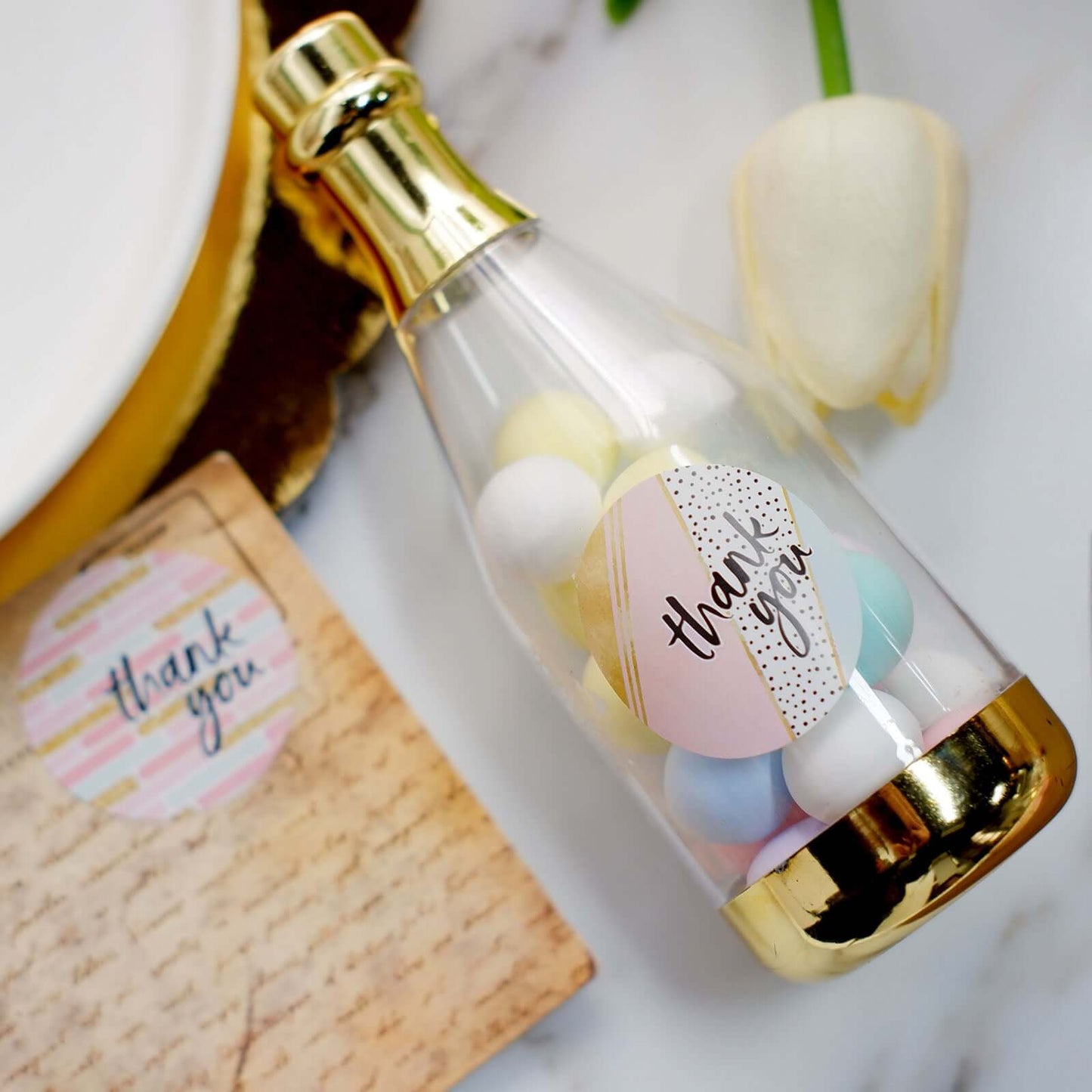 500Pcs 1.5" Thank You Black White Gold Pink Glam Stickers Roll, Labels For DIY Envelope Seal Assorted Geometric Design - Round