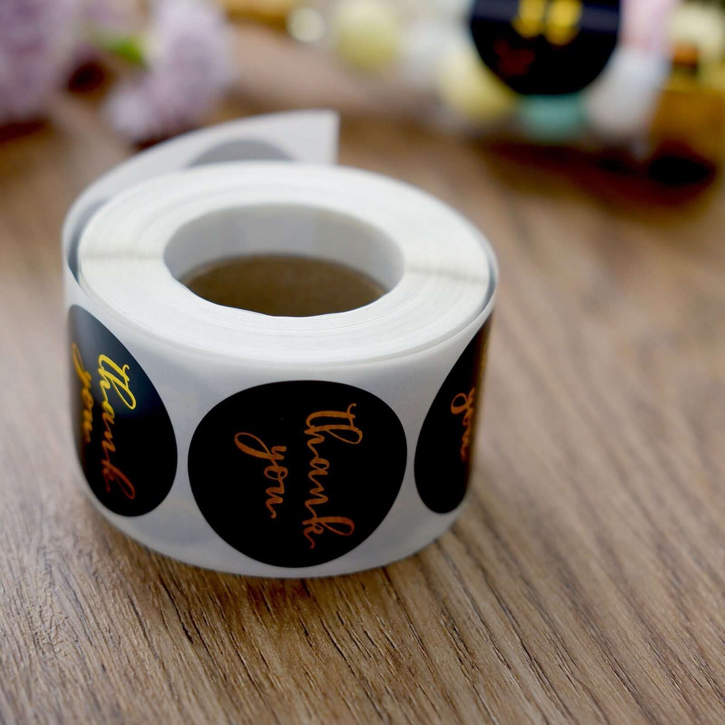 500Pcs 1.5" Thank You Gold Foil Text On Black Stickers Roll DÃ©cor Labels and Seals for DIY Envelope - Round