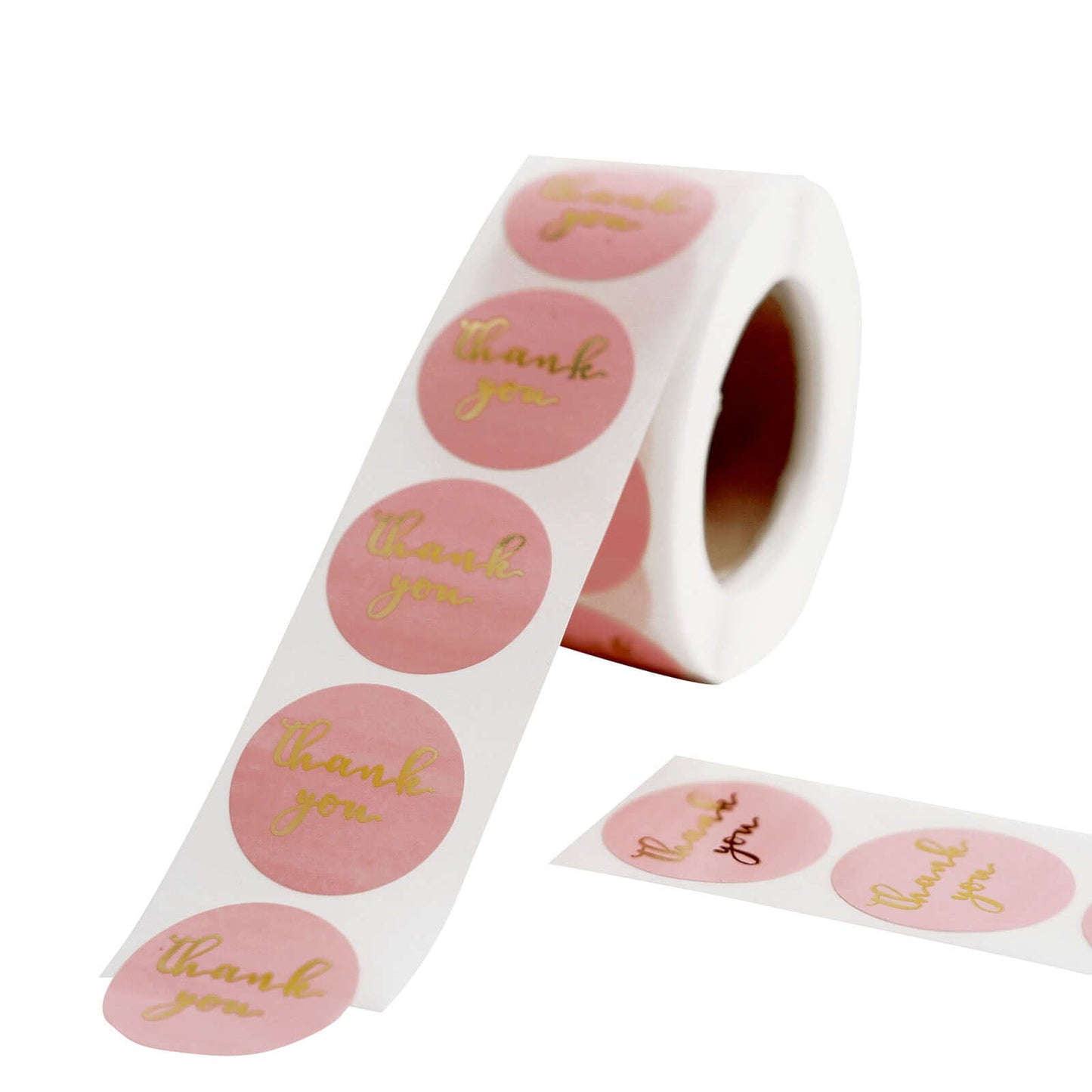 500Pcs 1" Thank You Gold Foil Text On Pink Stickers Roll DÃ©cor, Labels and Seals For DIY Envelope - Round