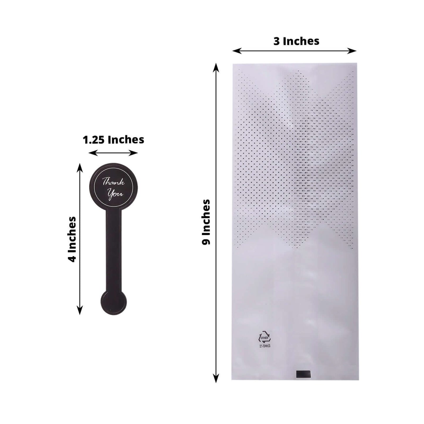 50 Pack Clear Black Dotted Plastic Goodie Gift Bags with "Thank You" Paper Stickers, Rectangular Party Favor Candy Treat Bags - 3"x9"