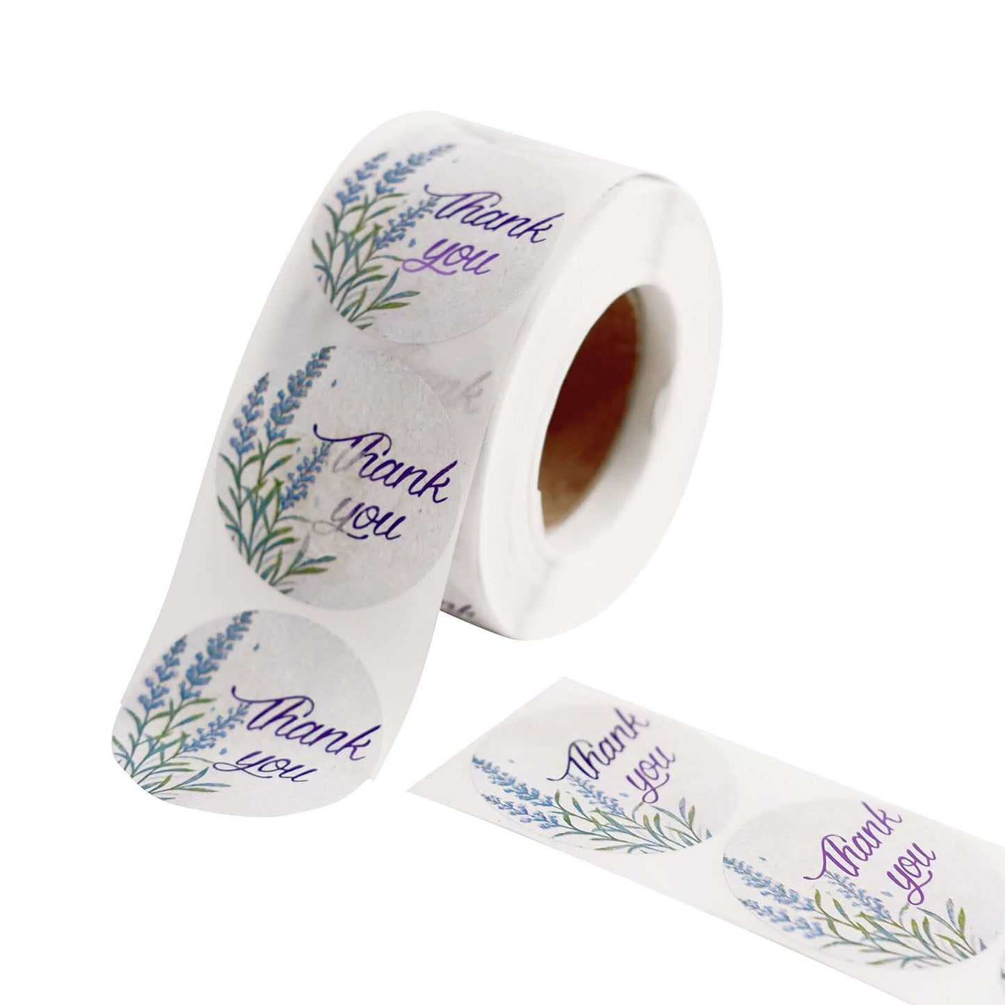 500Pcs 1.5" Thank You Purple Lavender Print Stickers Roll, Labels For DIY Envelope Seals - Round