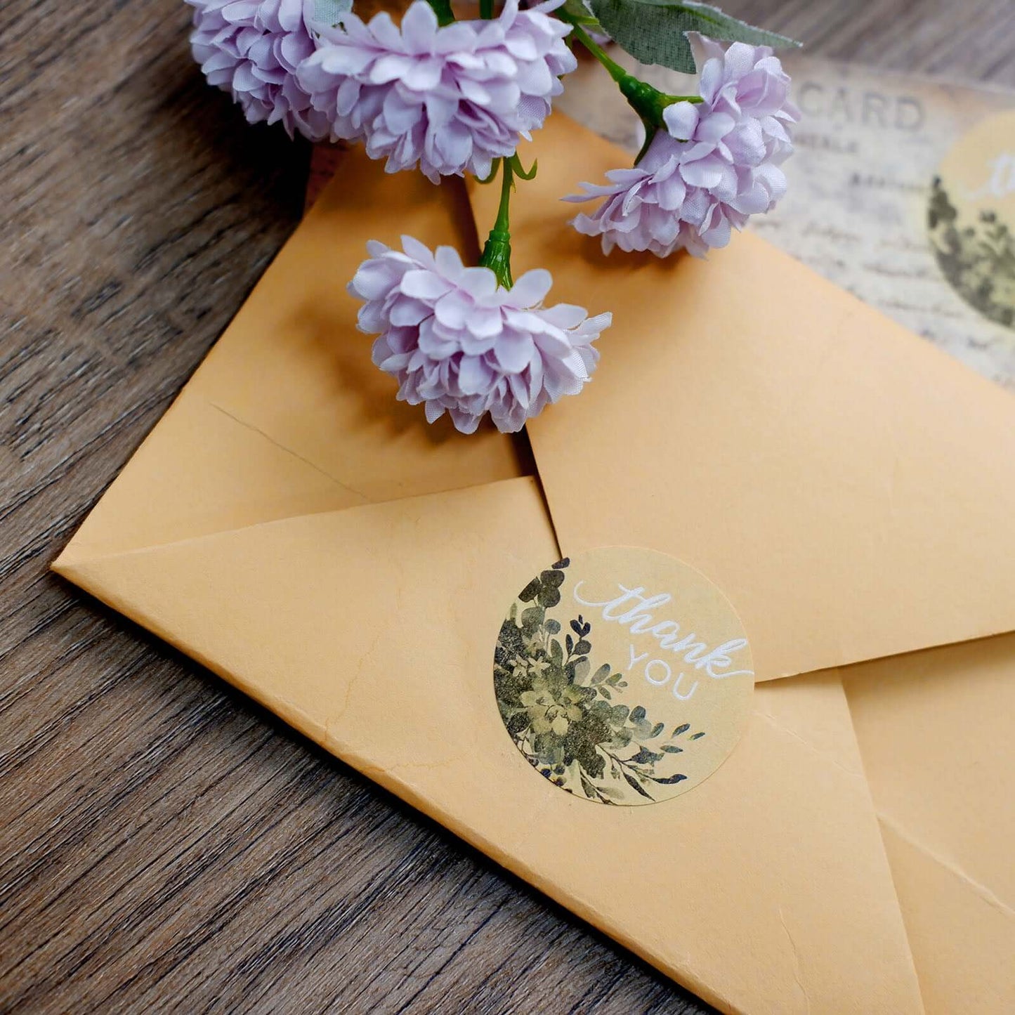 500Pcs 1.5" Thank You White Text With Natural Greenery Stickers Roll DÃ©cor Labels and Seals for DIY Envelope - Round