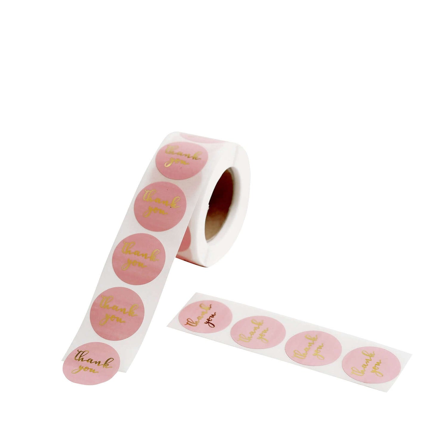 500Pcs 1" Thank You Gold Foil Text On Pink Stickers Roll DÃ©cor, Labels and Seals For DIY Envelope - Round