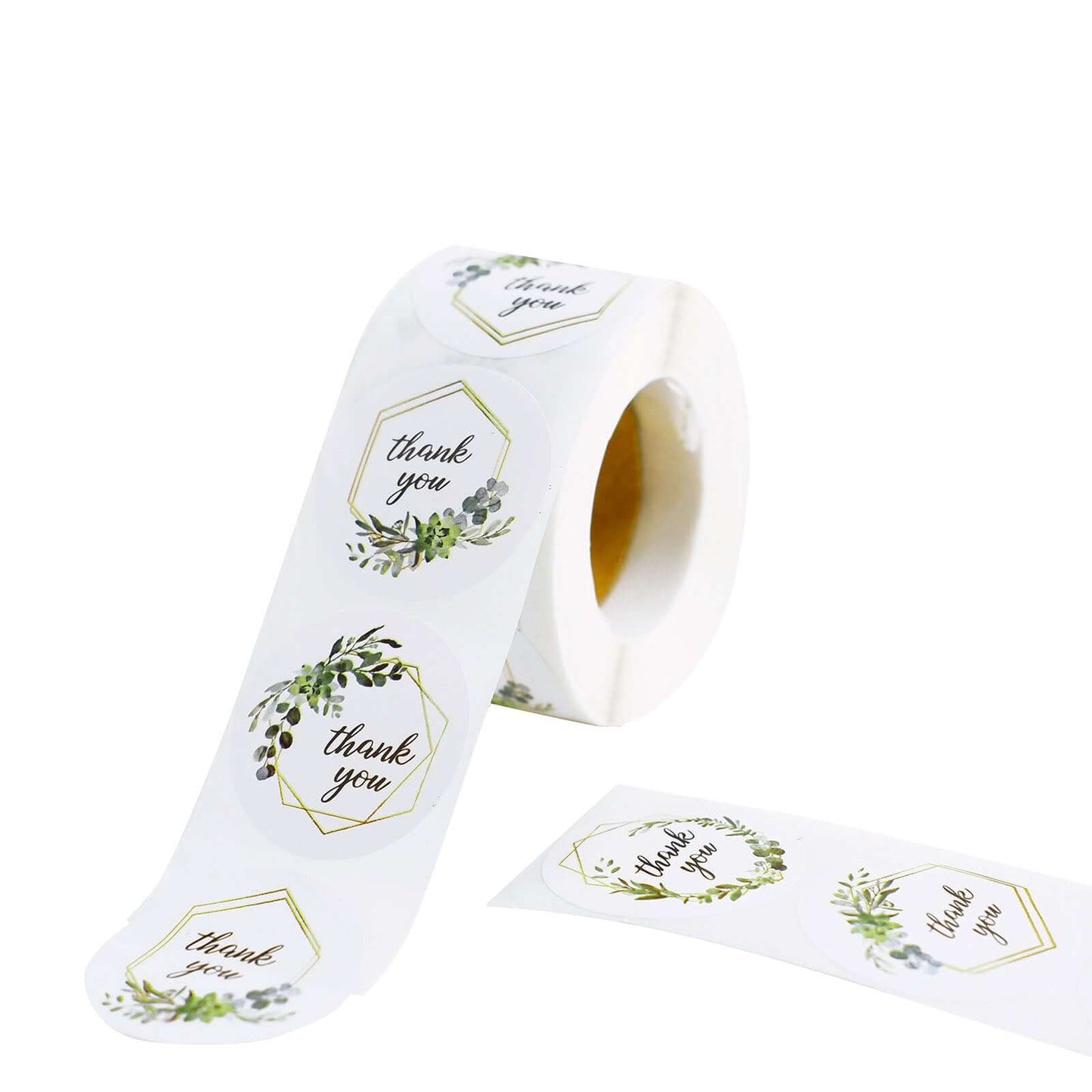 500Pcs 1.5" Thank You Gold and Green Leaf Frame Stickers Roll DÃ©cor, Labels and Seals For DIY Envelope - Round