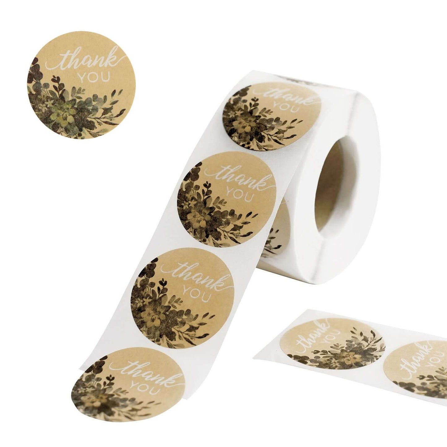 500Pcs 1.5" Thank You White Text With Natural Greenery Stickers Roll DÃ©cor Labels and Seals for DIY Envelope - Round
