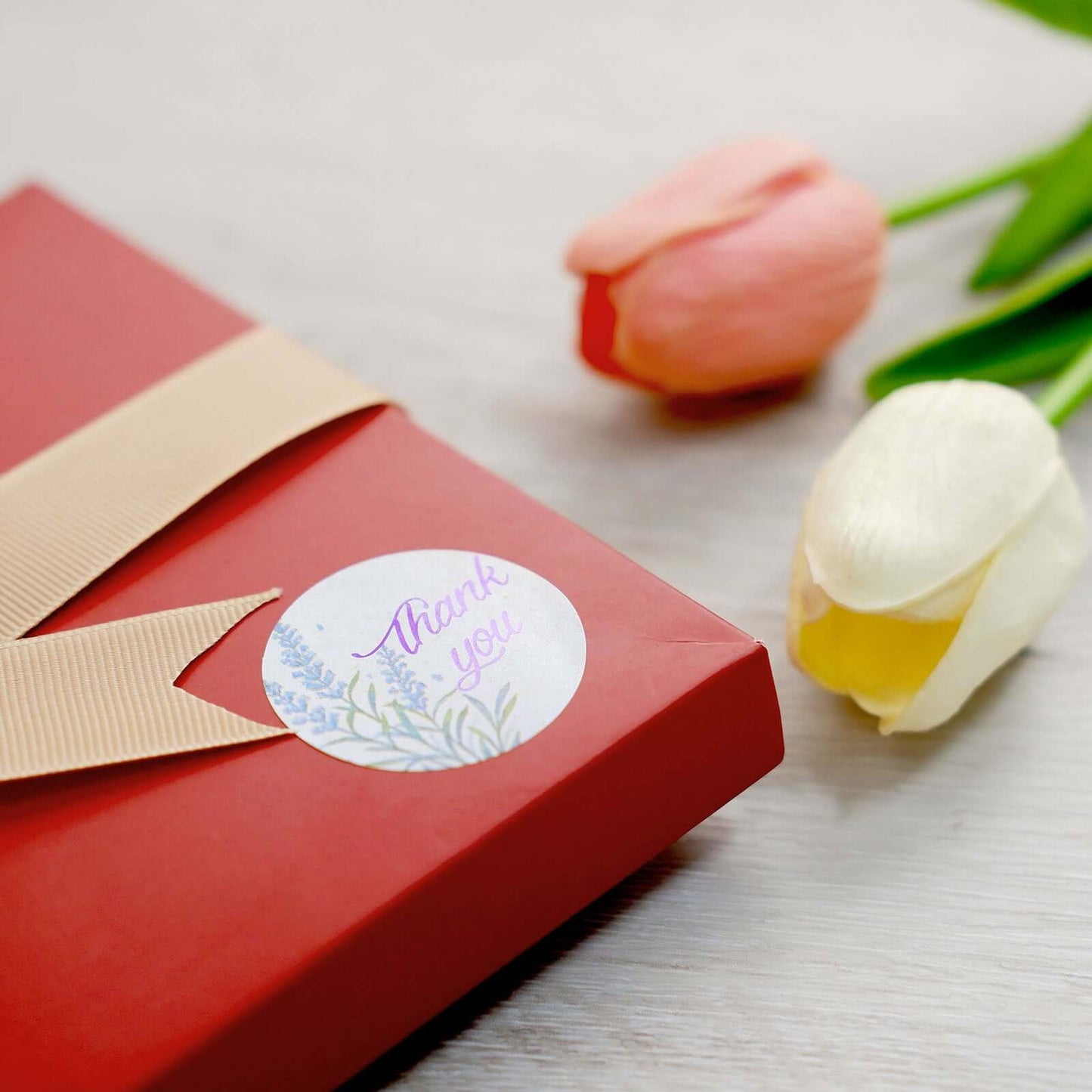 500Pcs 1.5" Thank You Purple Lavender Print Stickers Roll, Labels For DIY Envelope Seals - Round