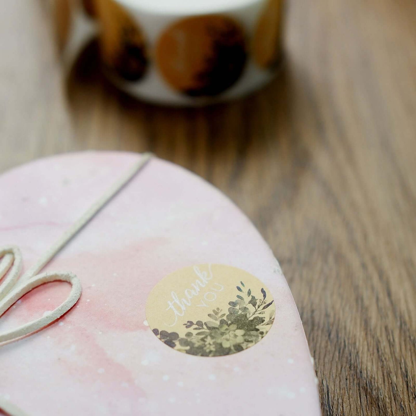 500Pcs 1.5" Thank You White Text With Natural Greenery Stickers Roll DÃ©cor Labels and Seals for DIY Envelope - Round