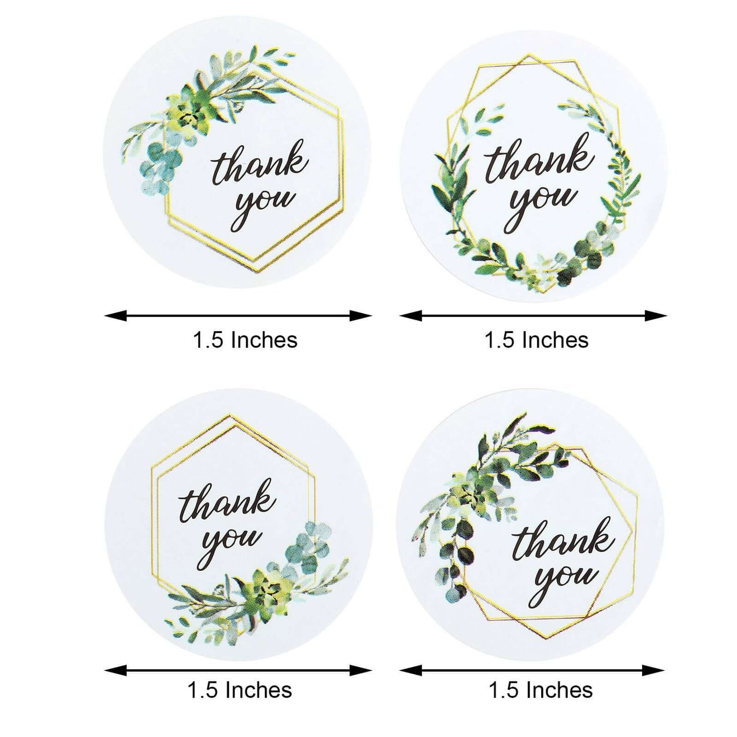 500Pcs 1.5" Thank You Gold and Green Leaf Frame Stickers Roll DÃ©cor, Labels and Seals For DIY Envelope - Round