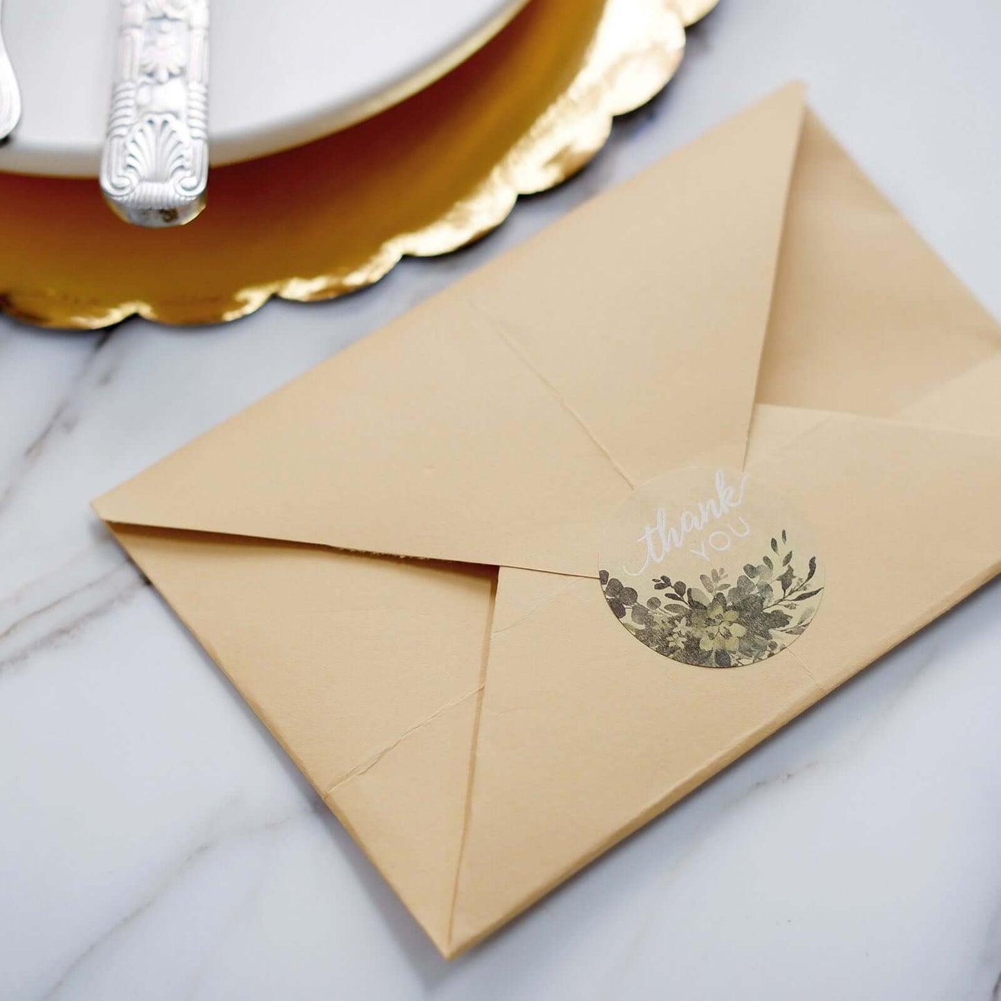 500Pcs 1.5" Thank You White Text With Natural Greenery Stickers Roll DÃ©cor Labels and Seals for DIY Envelope - Round