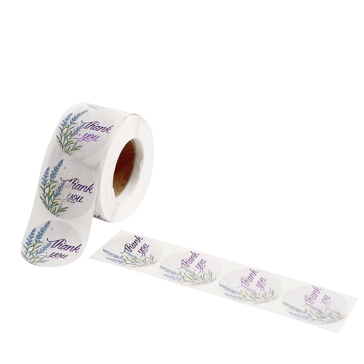 500Pcs 1.5" Thank You Purple Lavender Print Stickers Roll, Labels For DIY Envelope Seals - Round