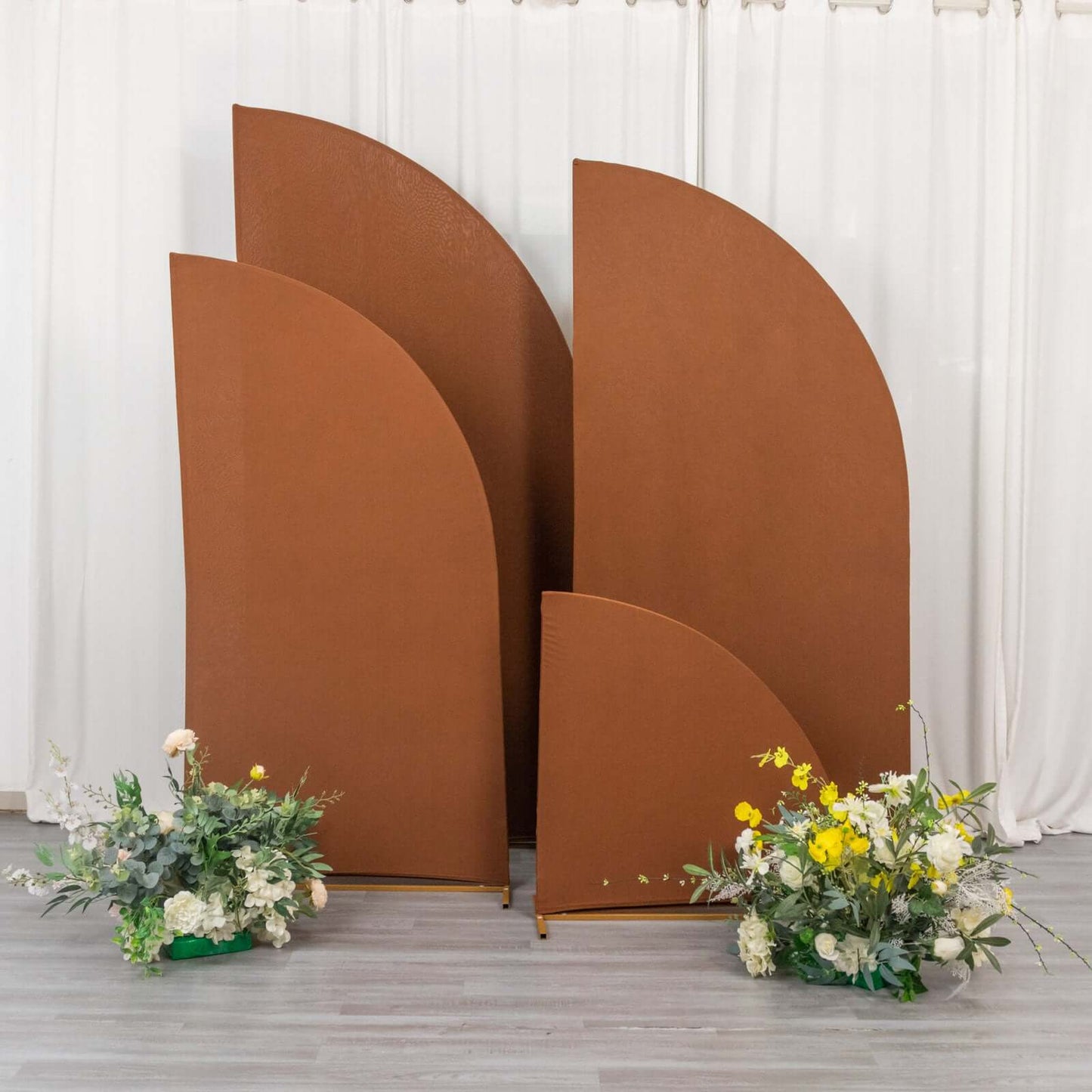 Set of 4 Matte Cinnamon Brown Spandex Half Moon Chiara Backdrop Stand Covers, Custom Fitted Wedding Arch Covers - 2.5ft,5ft,6ft,7ft