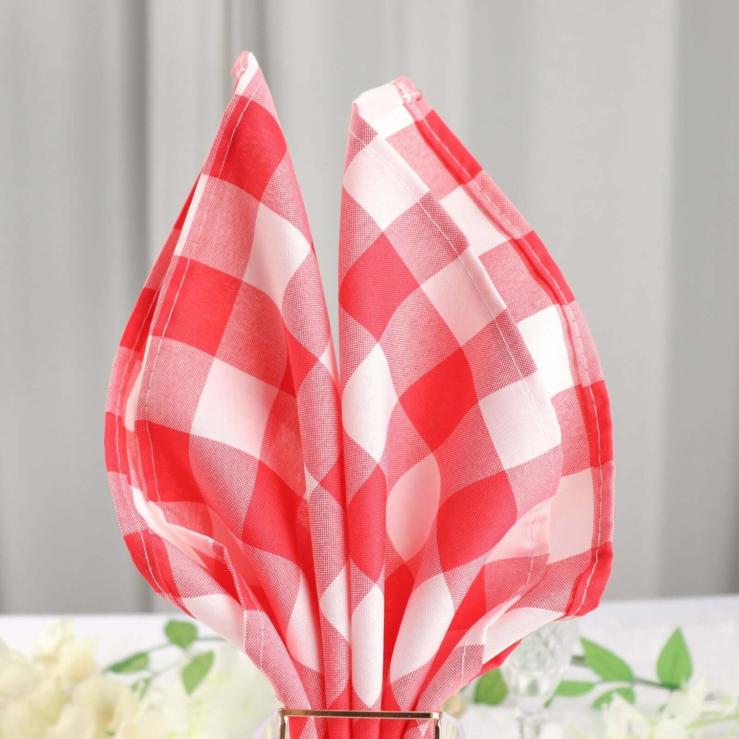 5 Pack Polyester 15"x15" Napkins Red/White Buffalo Plaid Gingham Style Cloth Napkins