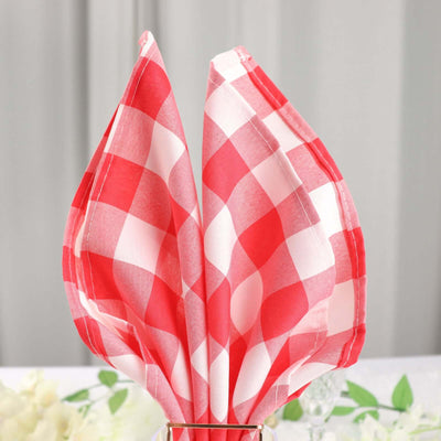 5 Pack Polyester 15"x15" Napkins Red/White Buffalo Plaid Gingham Style Cloth Napkins