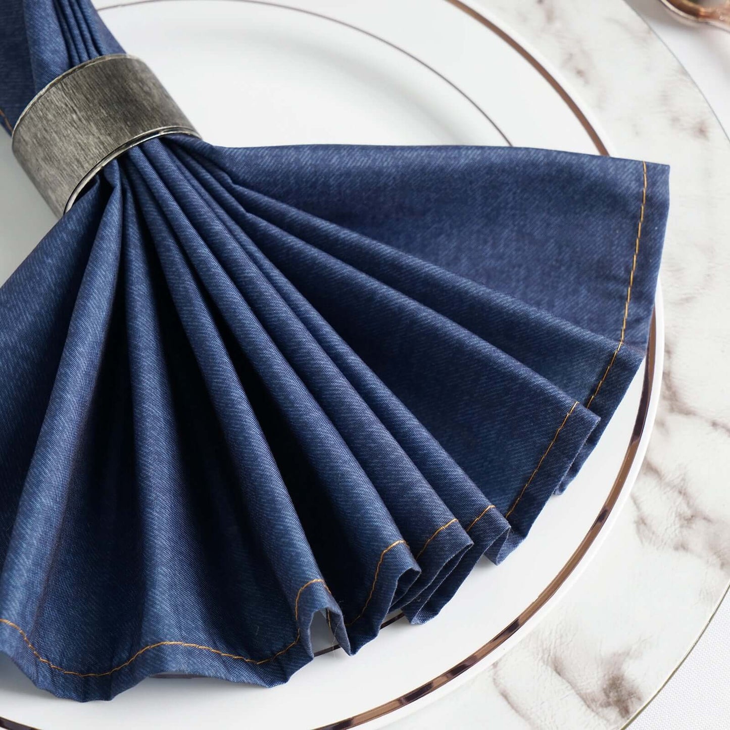 5 Pack Polyester 17"x17" Napkins Dark Denim Blue in Faux Denim Style Dinner Napkins for Casual Gatherings & Themed Events