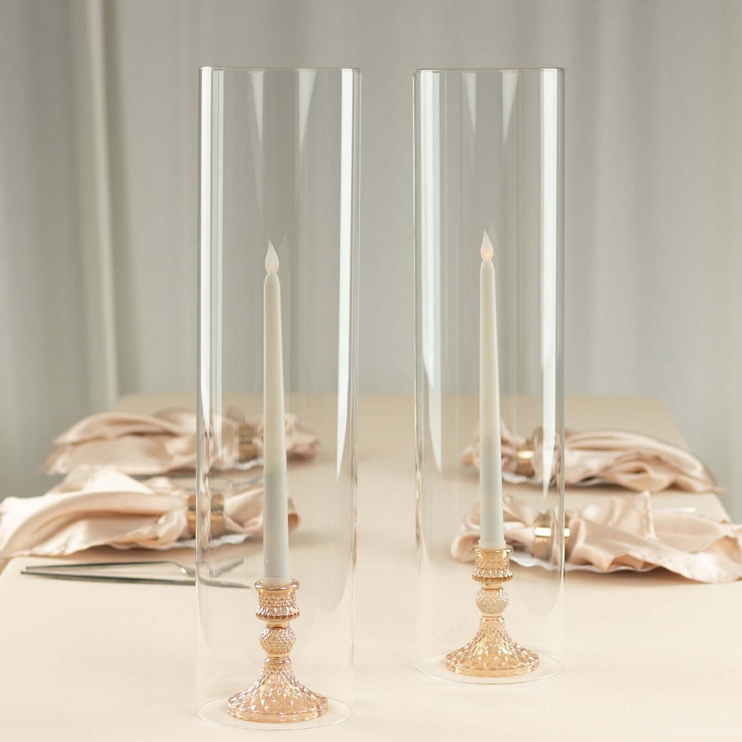 2-Pack Clear Glass Candelabra Shades Open End Hurricane Design - Stylish Table Centerpiece 20"