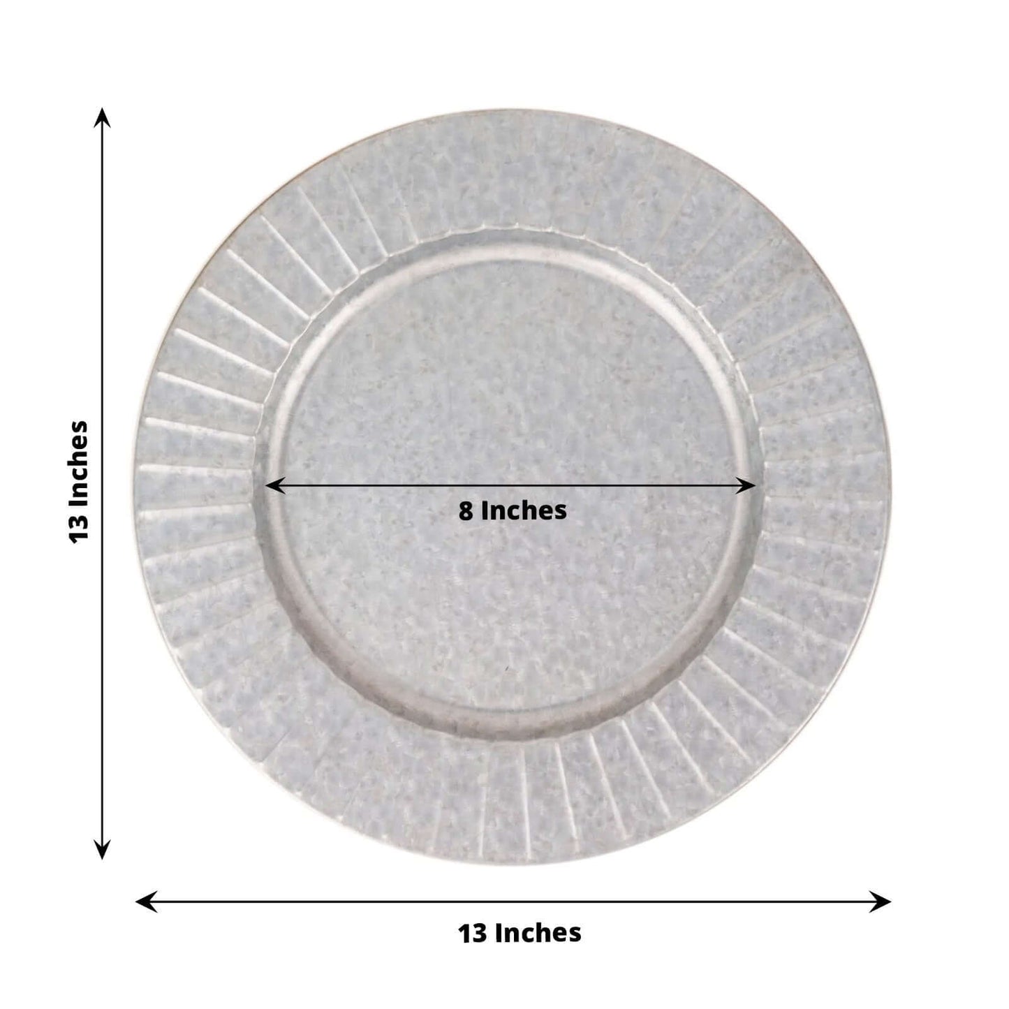 4-Pack Metal Round Charger Plates 13" in Silver with Galvanized Ruffled Rim, Contemporary Charger Tableware