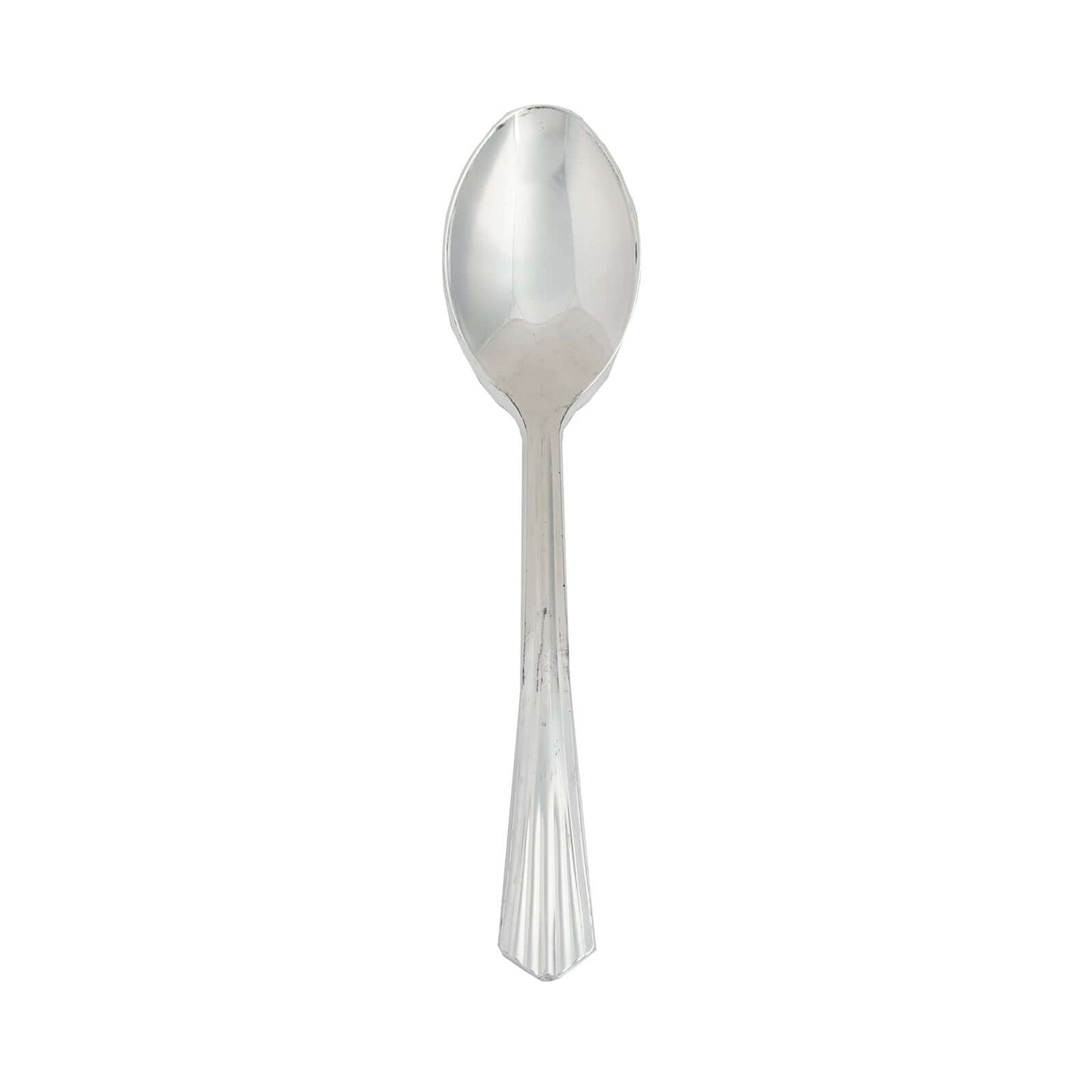 25-Pack Plastic Spoons Silver Heavy Duty with Fluted Handles - Reliable Disposable Cutlery 7"