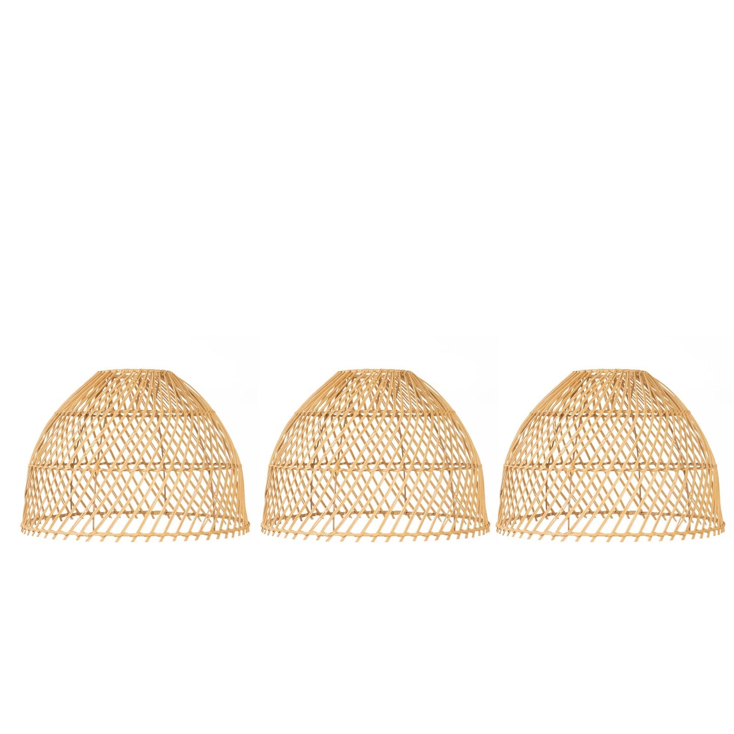 Boho Rattan Dome Pendant Shades â€“ 3 Pack Natural Woven Ceiling Lamp Covers â€“ 16" Round â€“ Shades Only