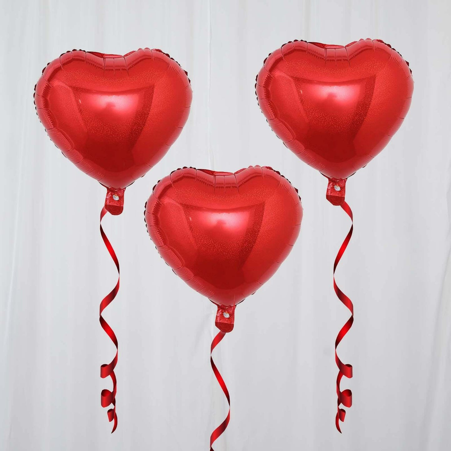 2 Pack 15" 4D Metallic Red Heart Mylar Foil Helium or Air Balloons