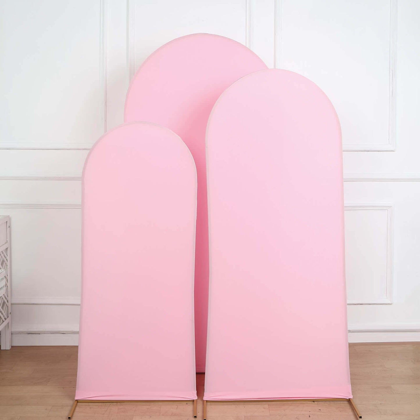 Set of 3 Matte Pink Spandex Fitted Chiara Backdrop Stand Cover For Round Top Wedding Arch - 5ft, 6ft, 7ft