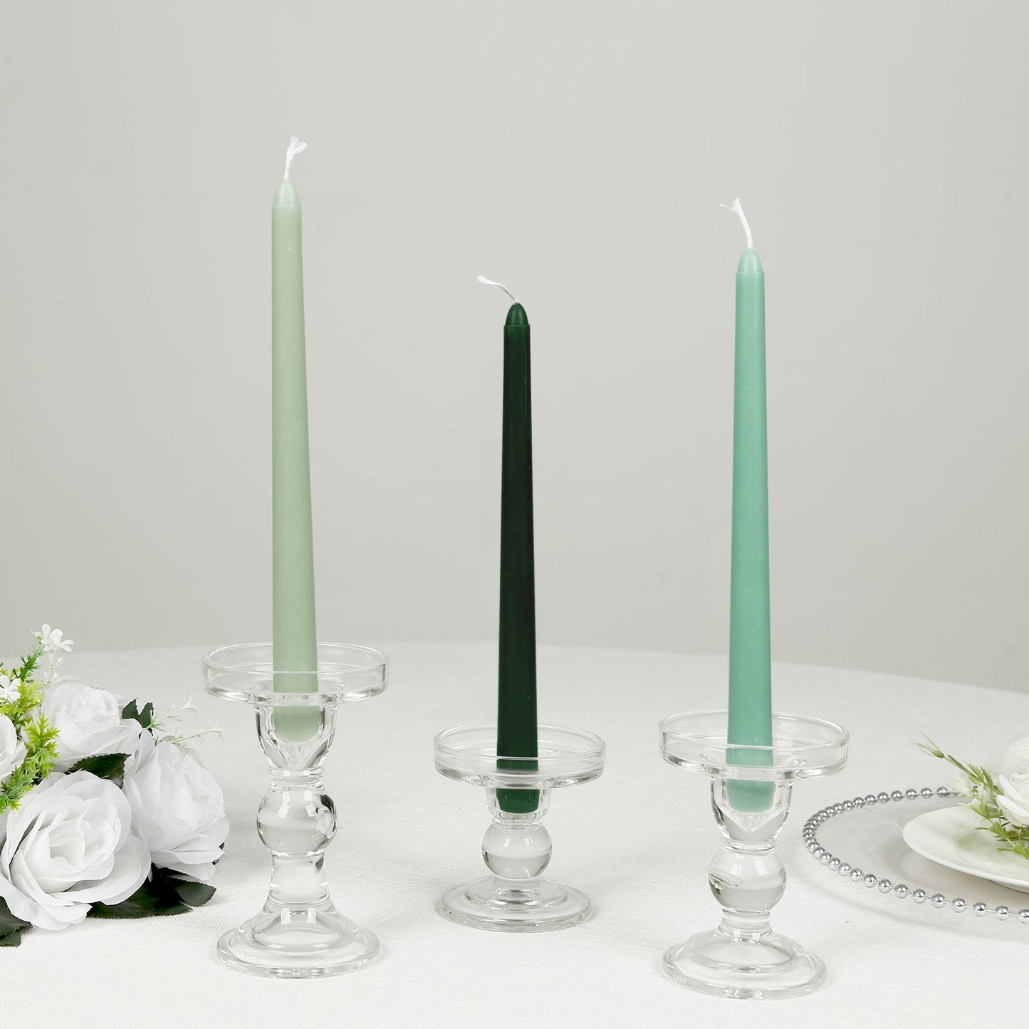 12-Pack Taper Candles Premium Wax Design Mixed Sage Green - Unscented Candles for Sophisticated Decor 10"