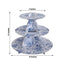 3-Tier Cardboard Cupcake Stand White with Blue French Toile Pattern - Reusable Dessert Display Stand Round Serving Platter for High-Tea Gatherings Weddings & Spring Celebrations 11"