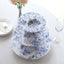 3-Tier Cardboard Cupcake Stand White with Blue French Toile Pattern - Reusable Dessert Display Stand Round Serving Platter for High-Tea Gatherings Weddings & Spring Celebrations 11"