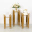 Set of 3 Wedding Pedestal Stands Square Acrylic Plate Design Gold - Metal Flower Display Plinths 26",30",34"
