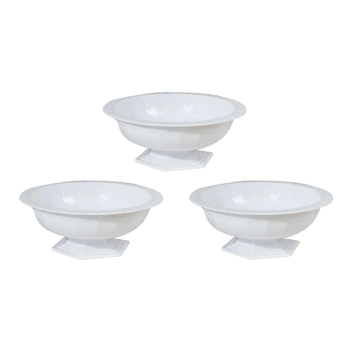 3-Pack Plastic Footed Compote Bowl Flower Vases Roman Style White - Round Decorative Pedestal Table Centerpieces 10"
