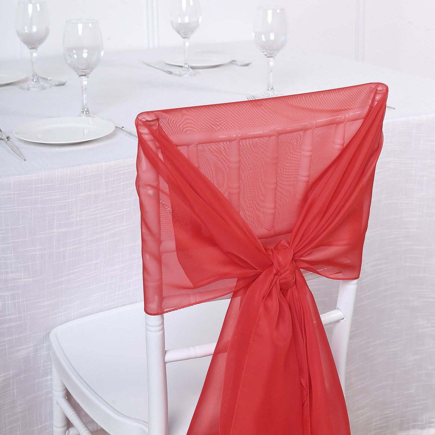 5 Pack Chiffon Chair Sashes Red - Soft & Lightweight Designer Chair Bows 22"x78"