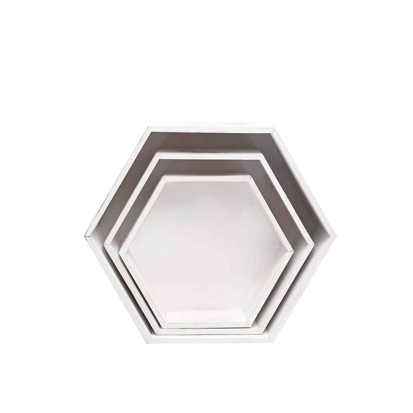 Set of 3 Wooden Dessert Display Boxes Whitewashed Hexagonal Design - Stackable Riser Cake Stand 9", 11", 13"