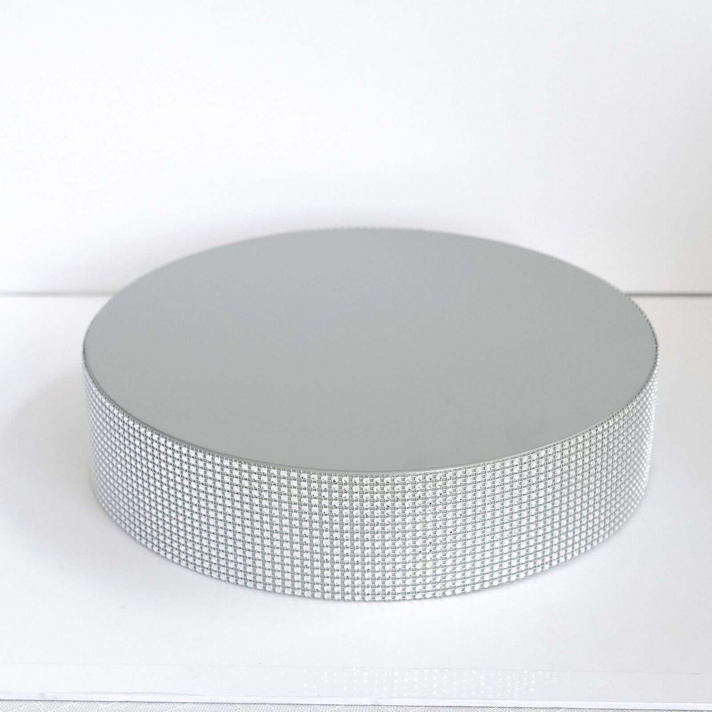 Metal Pedestal Cake Stand Round Design with Rhinestones Silver - Cupcake Holder and Dessert Table Centerpiece 14"