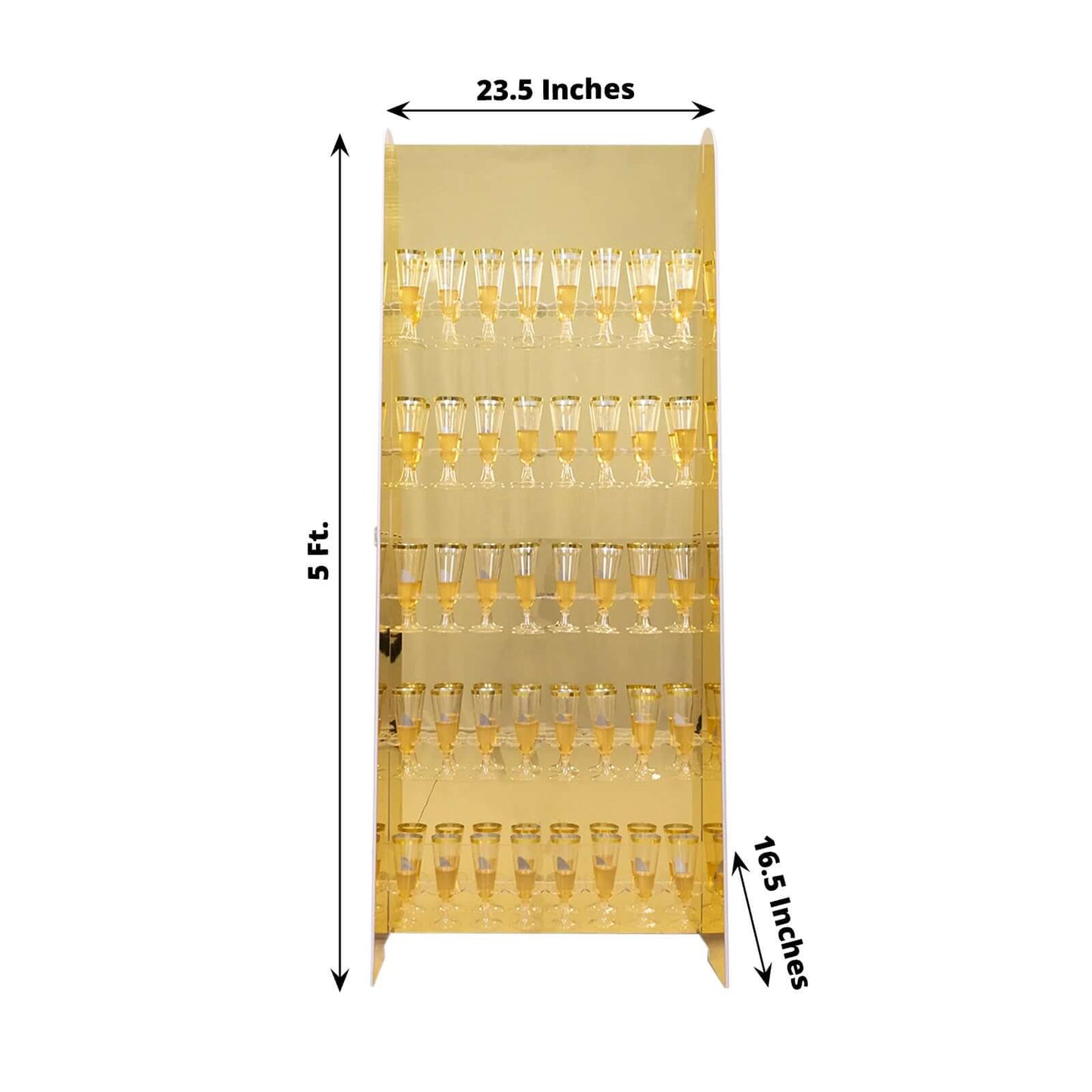 5-Tier Champagne Wall Glass Holder in Gold Mirror Finish, 40 Stemware Rack Cocktail Display Drink Organizer for Classy Events & Banquets 5ft