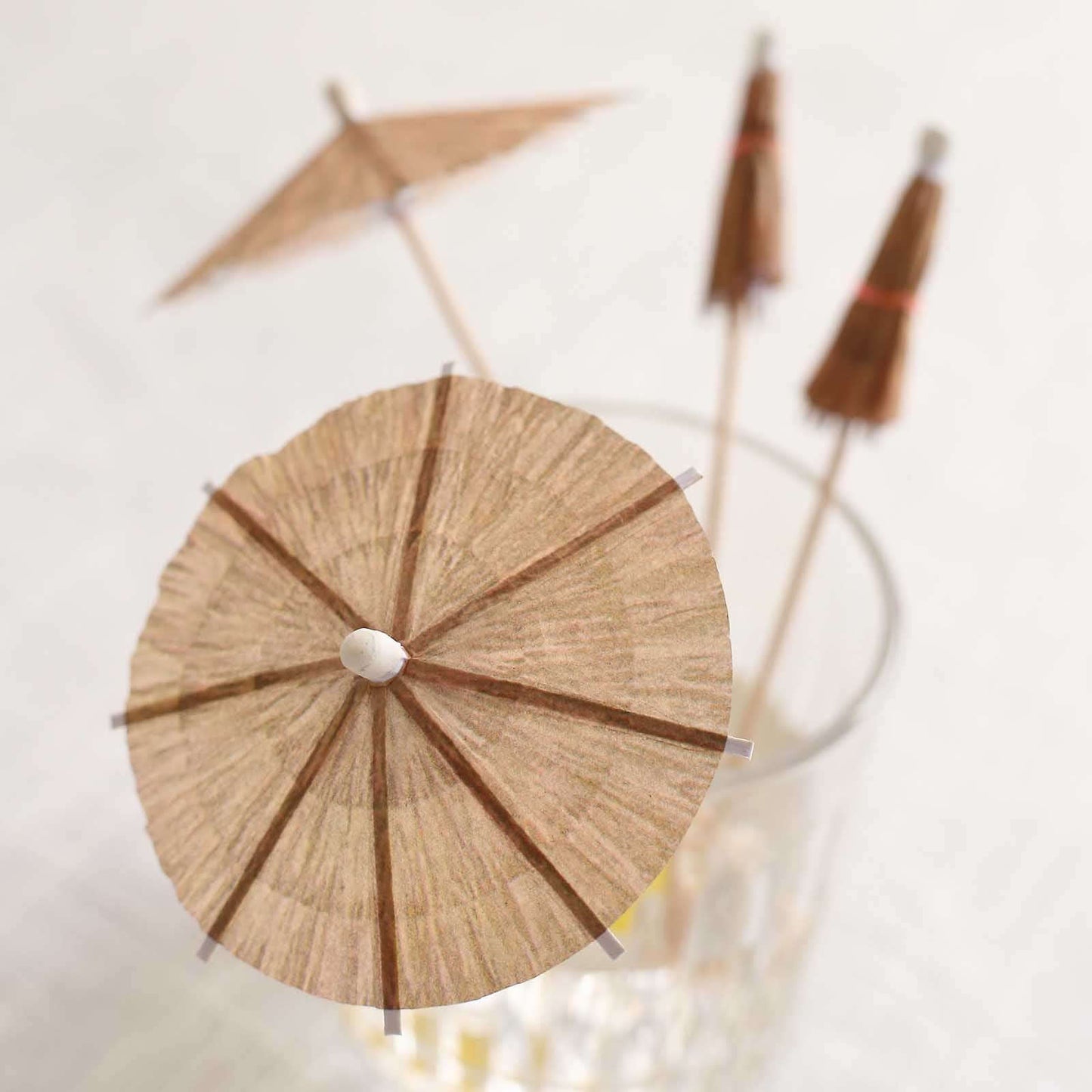 50-Pack Bamboo Cocktail Sticks Tiki Hut Paper Umbrella Design Eco Friendly Natural - Biodegradable Party Picks 6"