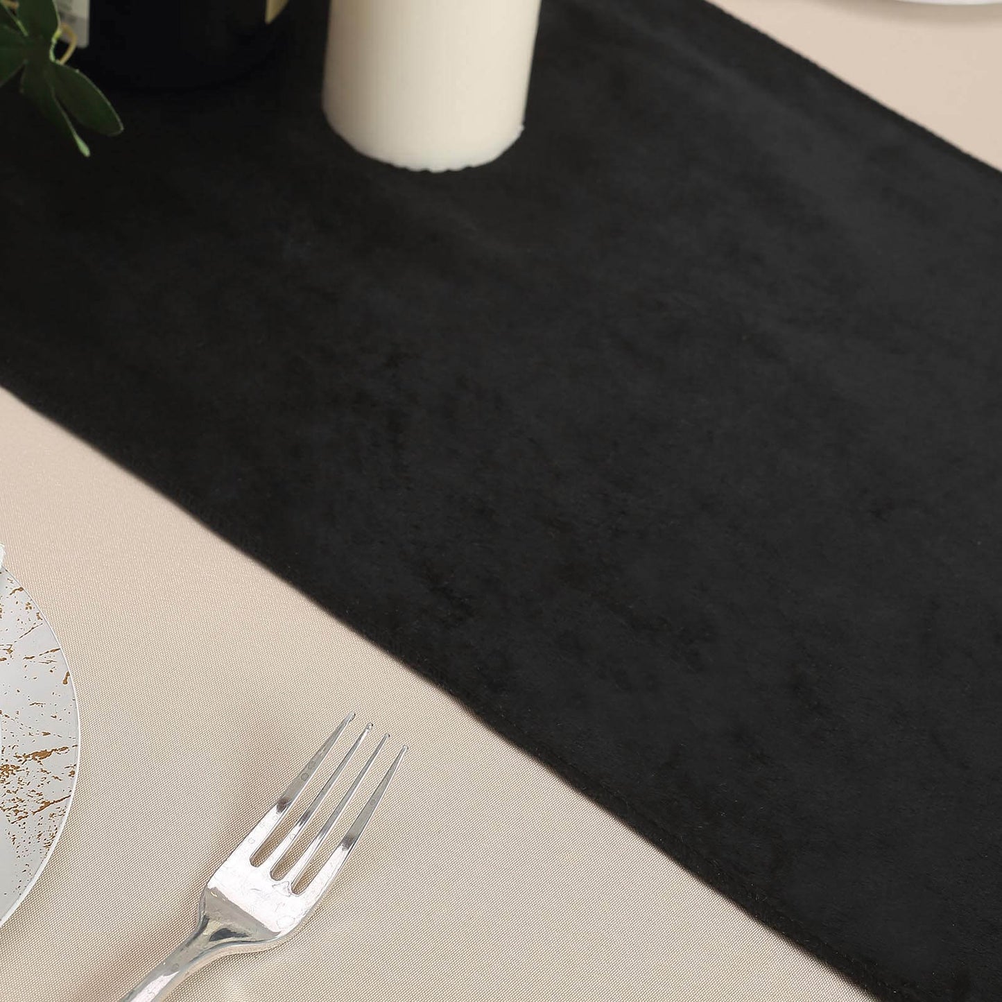 Premium Velvet 12"x108" Table Runner Black - Sheen Finish Reusable Table Decor