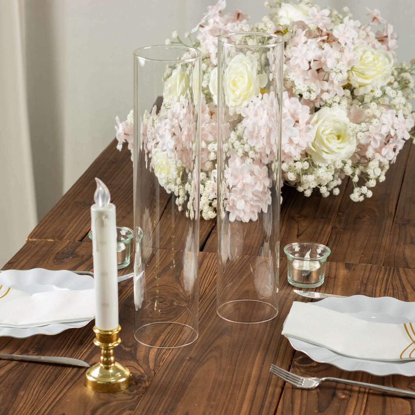 2-Pack Clear Glass Candelabra Shades Open End Hurricane Design - Stylish Table Centerpiece 14"