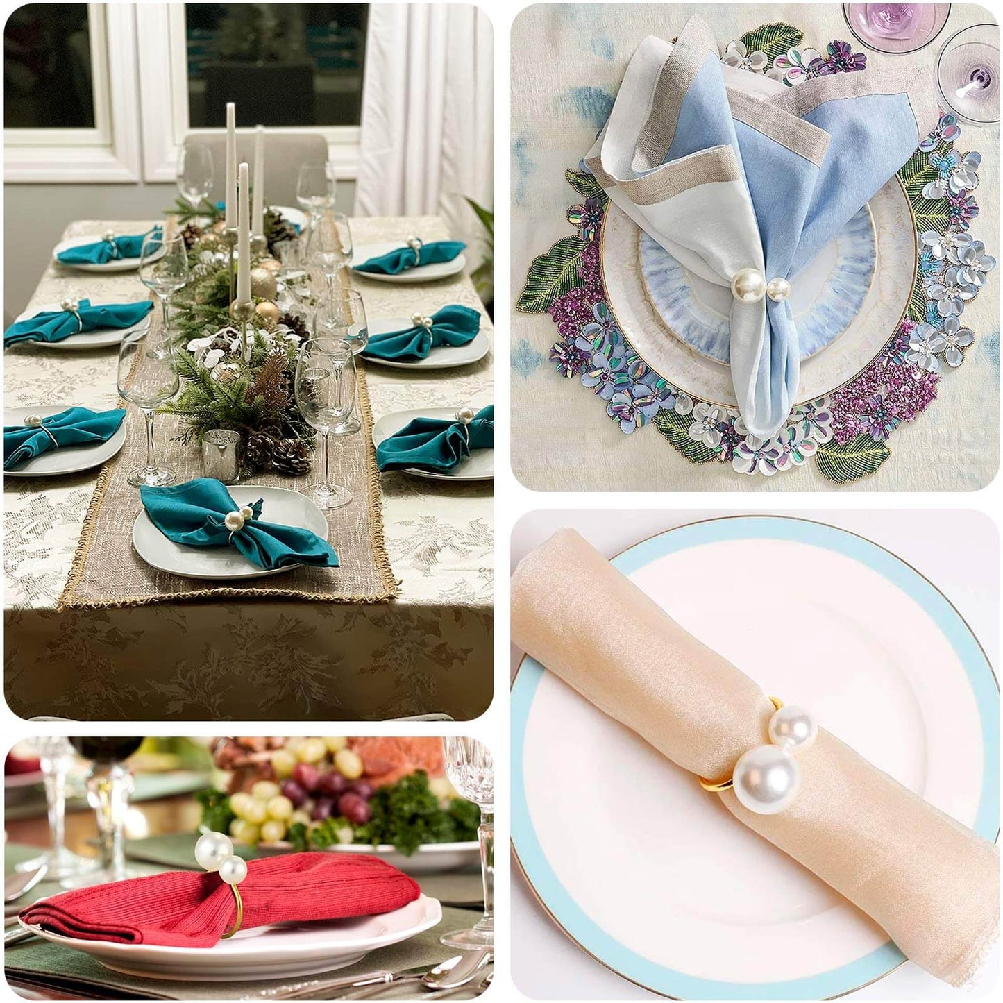 10 Pack White Pearl Gold Metal Napkin Holders Dining Table Decor, Elegant Round Wedding Napkin Rings - 2.5"