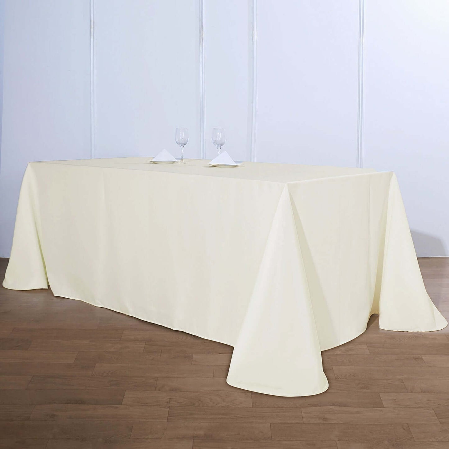 Polyester 90"x156" Rectangle Tablecloth Ivory - Rounded Corners and Seamless Table Cover