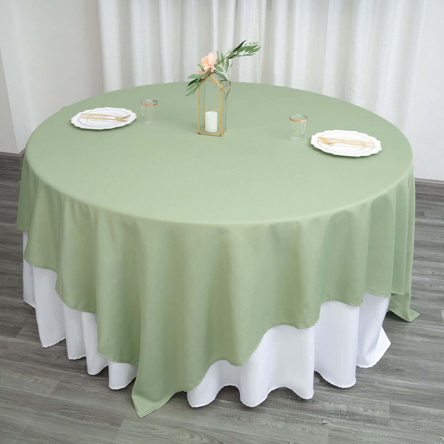 Polyester 90"x90" Table Overlay Square Tablecloth Sage Green - Wrinkle-Resistant & Durable Table Cover