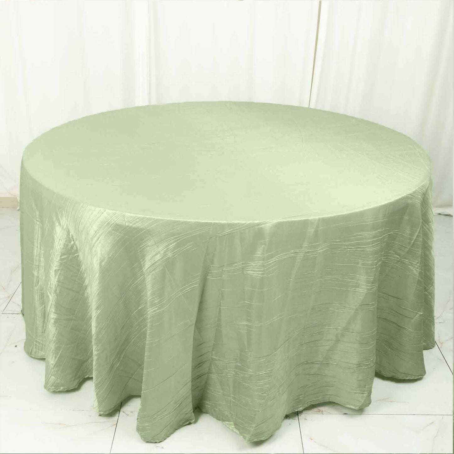 Taffeta 120" Round Tablecloth Sage Green - Seamless Accordion Crinkle Table Cover